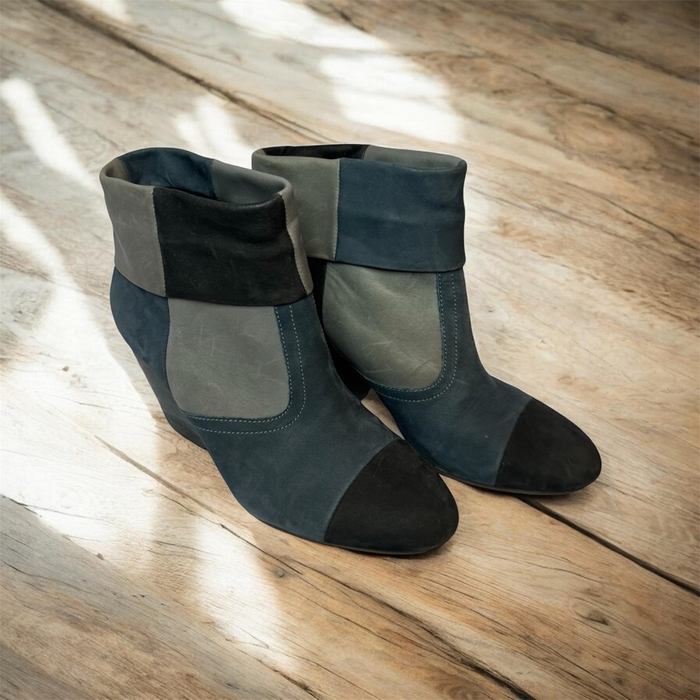 Camper Colorblock Leather Ankle Boots EU 35 US 5 Chunky Heel Comfort